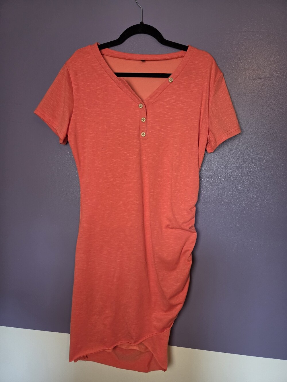 Orange Short Sleeve Henley Dress